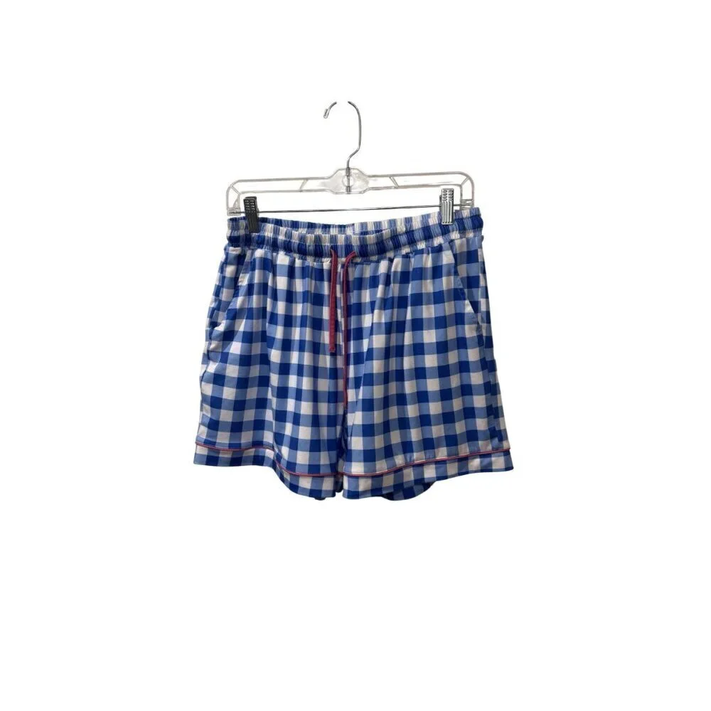 Blue & White Checkered Pajama Set With pink Piping By Blakeley L/XL Button-Up To